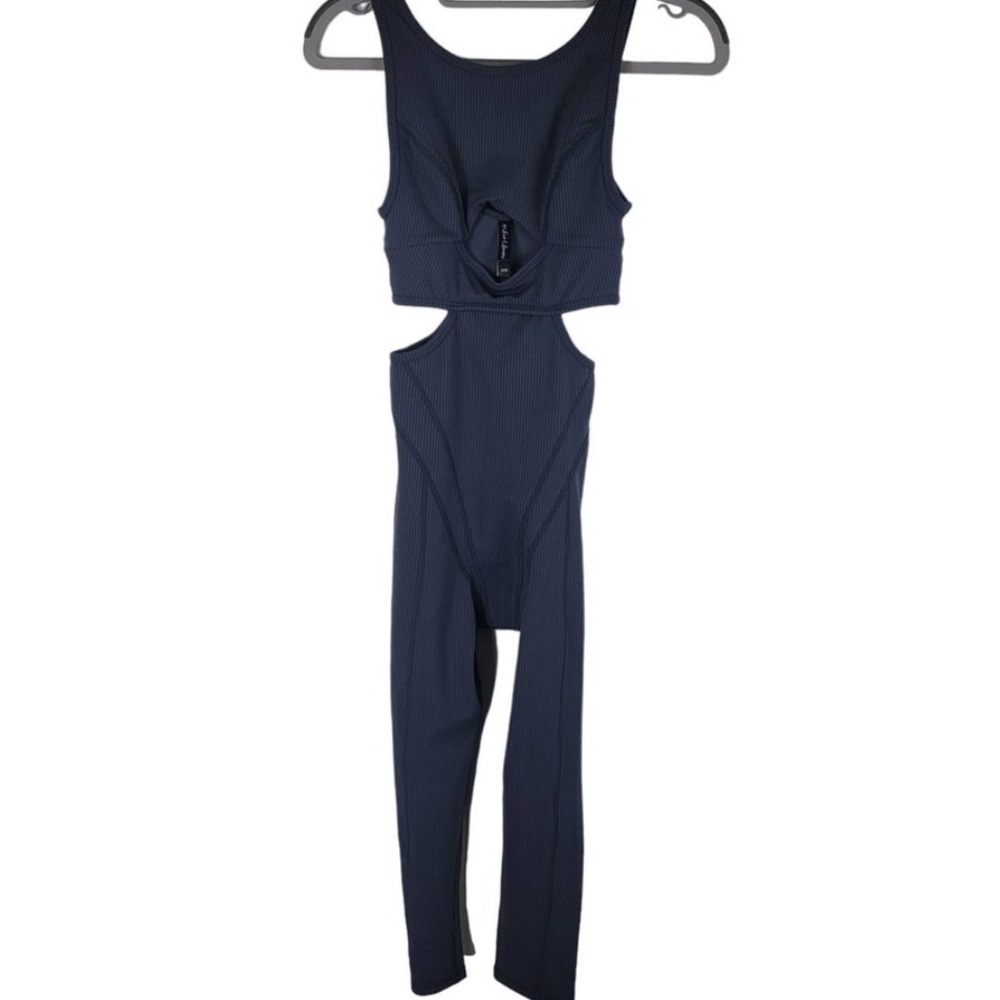 NWT For Love & Lemons Chloe Midnight Blue Ribbed One Piece Workout Jumpsuit XS